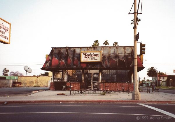 Burnt out fast food chicken restaurant.