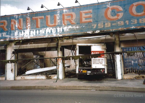 Truck crashed into wrecked store.